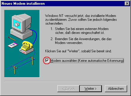 Neues Modem installieren 1. Schritt