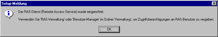 RAS Setup Erfolgsmeldung